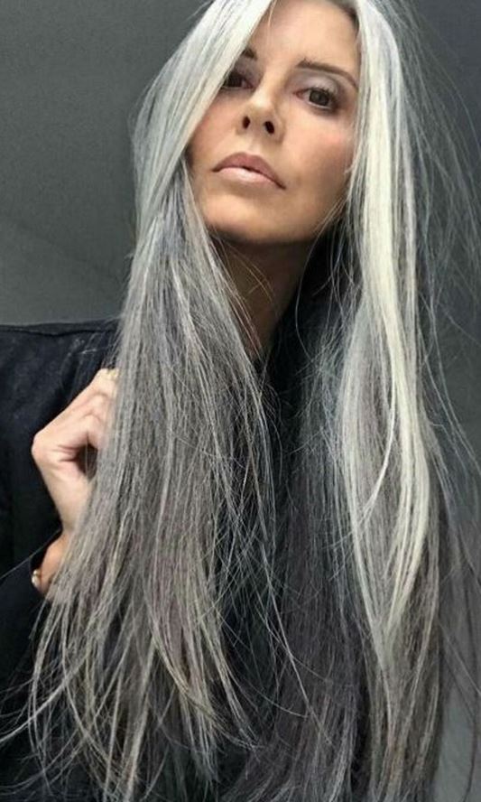 gris Cheveux Longs Lisses 