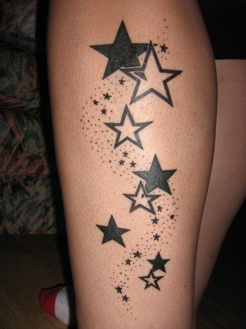 Tatouage étoiles à L'encre Noire Sur La Jambe 