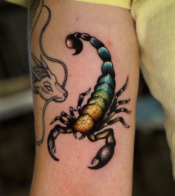 Tatouage Scorpion à Motif Florale Sur Le Bras 