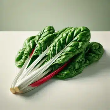 Dall·e 2025 01 10 21.00.35 A Realistic Image Of A Single Swiss Chard Plant (beta Vulgaris), Also Known As Chard Or Silverbeet, Lying Flat On A Clean Surface. The White Stalks An